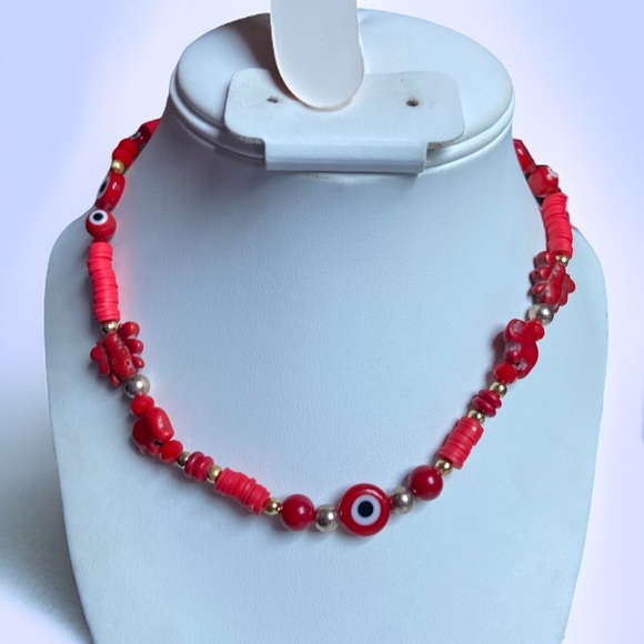 🍭5 for $20🍭 Red Evil Eye Dyed Howlite Bug Heishi Disk Beaded Necklace CC - Picture 1 of 6